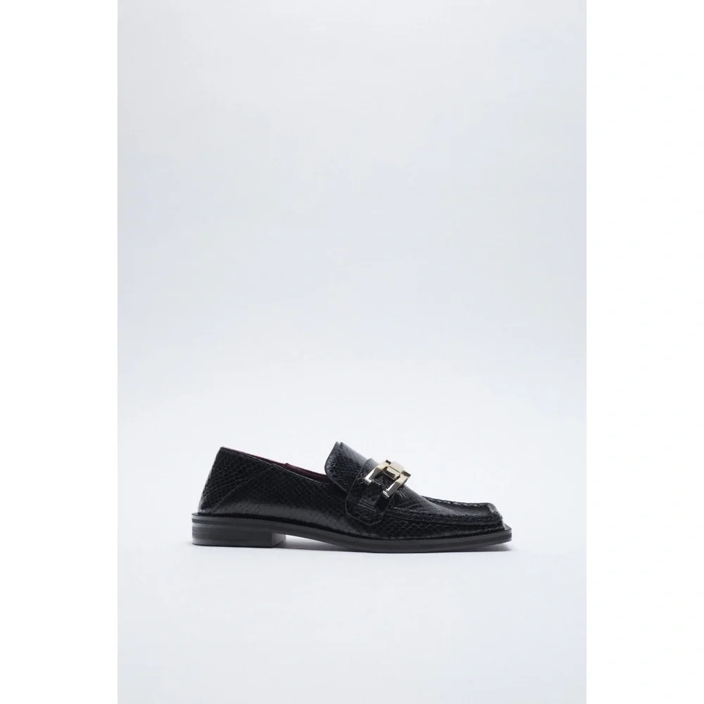 ZARA ANIMAL PRINT 100% COW LEATHER FLAT LOAFERS - Picture 8 of 9